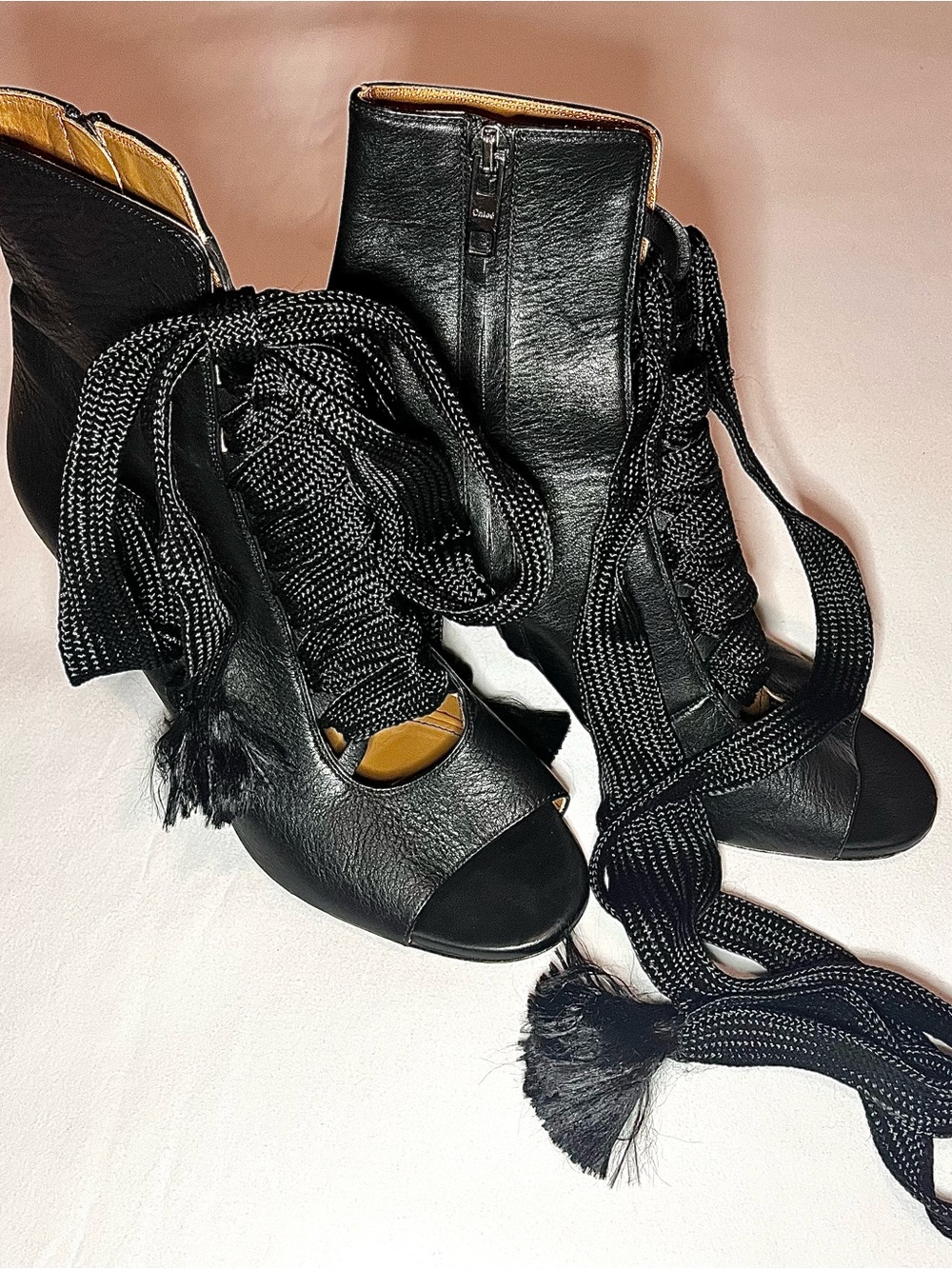 Black Leather Chloé Harper peep-toe ankle booties